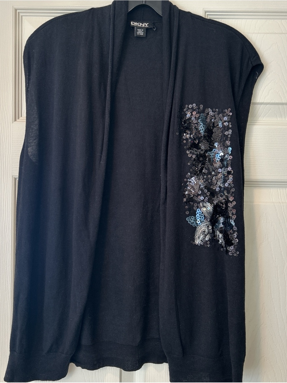 DKNY Black Open-Front Cardigan with Sequin Detail